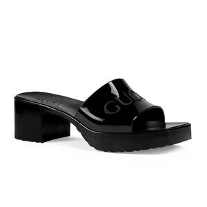 NEW Gucci Nero Black Rubber Logo Platform 20/60mm Slide Sandals 624730 Size 10